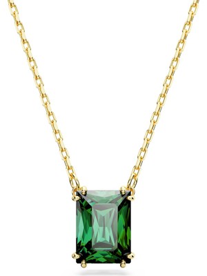 Swarovski Matrix Kolye Rectangular Cut Yeşil Sari Altin Rengi Kaplama