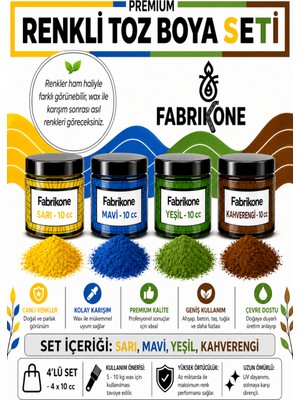 Fabrikone Toz Mum Boyası Seti 10 cc 4’lü – Soya & Parafin Wax Için – Sarı, Mavi, Yeşil, Kahverengi BKFAB4SRMYKH10G