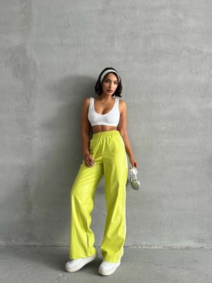 Luord - Store Şeritli Deri Pantolon Yeşil H26430