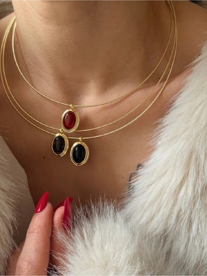 Vip Gold Siyah Madalyon Uçlu Kararmaz Modern Choker Kolye (Tek Kolye Siyah)