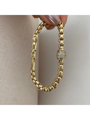 14K Gold Renk Zirkon Taşlı Topçuk Bileklik