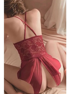 Luord - Store Kadın Bordo Özel Bölgesi Açık Dantelli Gecelik – Modern ve Şık Tasarım