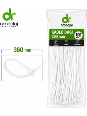 3.6X250 mm Kablo Bağı Ambalaj Bağı Plastik Kelepçe Cırt Kelepçe Elektrik Kablosu (Beyaz) ( 100 Adet )