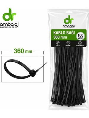 3.6X250 mm Kablo Bağı Ambalaj Bağı Plastik Kelepçe Cırt Kelepçe Elektrik Kablosu (Siyah) ( 100 Adet )