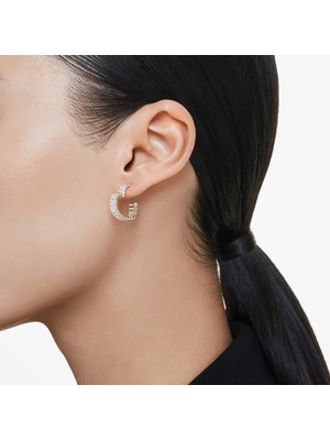 Swarovski Matrix Halka Küpe Baguette Cut Kalp Small Beyaz Sari Altin Rengi Kaplama