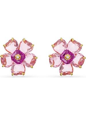 Swarovski Florere Stud Küpe Flower Pembe Sari Altin Rengi Kaplama