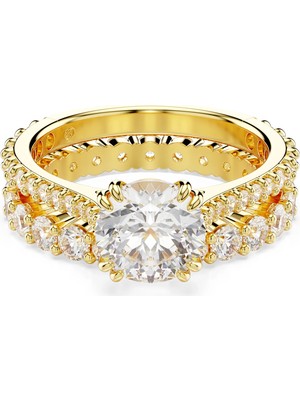 Swarovski Stilla Yüzük Set (2) Round Cut Beyaz Sari Altin Rengi Kaplama 52