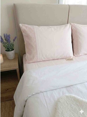 Karaca Home %100 Pamuklu 2'li Yastık Kılıfı Seti - Pudra Renk - Fransız Güpürlü Dekoratif Yastık Kılıfı 50X70 cm