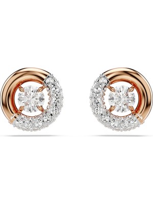 Swarovski Dextera Stud Küpe Round Cut Beyaz Pembe Altin Rengi Kaplama