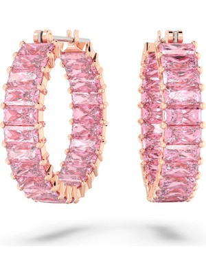 Swarovski Matrix Hoop Küpe Baguette Cut Pembe Pembe Altin Rengi Kaplama