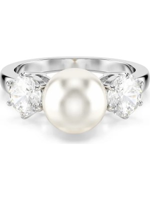 Swarovski Matrix Yüzük Kristal Inci Round Cut Beyaz Rodyum Kaplama 52
