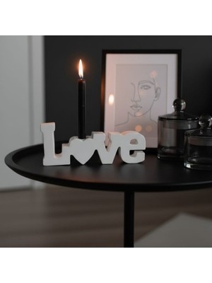 Lumi Home Love Yazılı Beton Uzun Mum Tututcu Şamdan Dekoratif Obje
