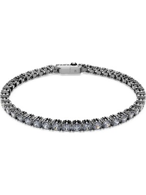 Swarovski Matrix Tennis Bileklik Round Cut Gri Rutenyum Kaplama L