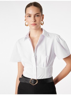 Koton Pamuklu Düğmeli Klasik Yaka Slim Fit Kısa Kollu Gömlek