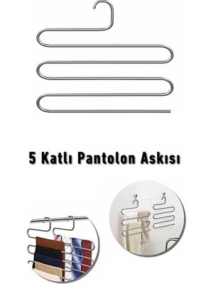 Byanes  Metalik Dolap Içi Akıllı Krom Askı Pantolon Askısı 5 Katlı