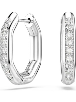 Swarovski Dextera Halka Küpe Sekizgen Şekil Yuvarlak Kesim Küçük Beyaz Rodyum Kaplama