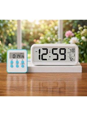 Mr LED Ekranlı Dijital Masa Saati & 2 Alarm  Kademeli Kronometre Seti – Alarm, Tarih, Sıcaklık Göstergeli Modern Masa Saat Seti