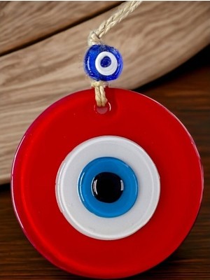 Luord-Store Mini Boy Kırmızı Nazar Boncuklu Duvar Süsü 10 cm Cam Duvar Dekoru