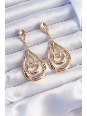 Luord - Store Mey Ithalat® Pirinç Gold Renk Kıvrımlı Damla Görünüm Sallantılı Küpe
