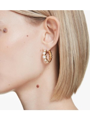 Swarovski Imber Halka Küpe Yuvarlak Kesim Beyaz Altin Rengi Kaplama