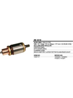 Dodo Kollektör 24V 8 Diş 28MT Delco Bmc Profesyonel Lester Petter Iş Makinası Delco Tip (1 Ad )