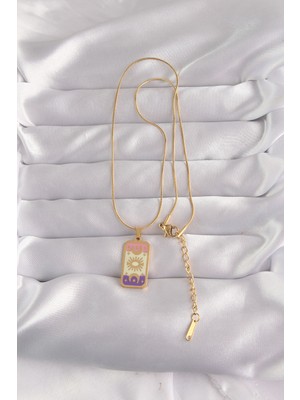 Luord - Store 316L Çelik Gold Renk Karışık Mineli Ay Figür Tarot Kolye - Lisinya