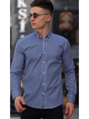 Atk Giyim Atkgiyim Erkek Slim Fit Çizgili Interlok Pamuklu Gömlek - 6 Renk Seçeneği Lacivert Beyaz Beyaz Lacivert Beyaz Siyah   Mavi Beyaz