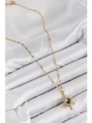 Luord - Store 316L Çelik Zirkon Taşlı Kutup Yıldızı Model Gold Renk Kadın Kolye - Lisinya