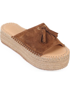 Capone Outfitters Karon Hakiki Deri Süet Espadril Tabanlı Kadın Terlik