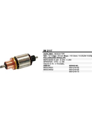 Dodo Kollektör 12V 15 Diş Sprınter / Mercedes Vıto / C180 E 220 E 250 C 250-VOLVO S 70-V 70 D Bosch Tip (1 Ad )