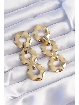 Luord - Store Mey Ithalat® Pirinç Gold Renk Oval Ayna Model Sallantılı Küpe
