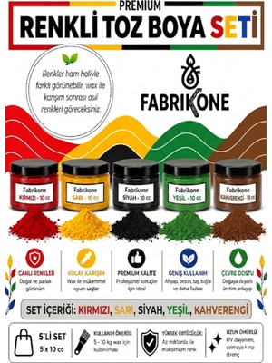 Fabrikone Toz Mum Boyası Seti 10 cc 5'li – Soya & Parafin Wax Için – Kırmızı, Sarı, Siyah, Yeşil, Kahverengi BKFAB5KSRSYKH10G