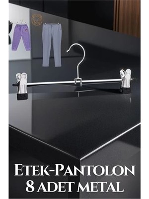 Luord - Store Mey Ithalat® Premium Metal Pantolon ve Etek Askısı 8'li Set - Ayarlanabilir Kaymaz Klipsli 40CM Organizer 719536