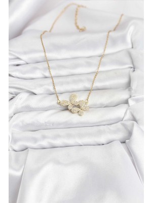 Luord - Store 316L Çelik Zincir Gold Renk Zirkon Taşlı Kelebek Model Kadın Kolye - Lisinya