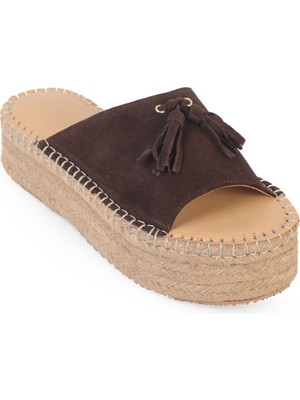 Capone Outfitters Karon Hakiki Deri Süet Espadril Tabanlı Kadın Terlik