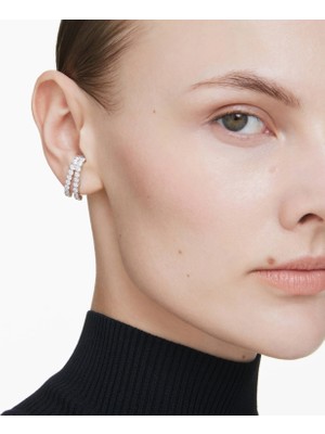 Swarovski Matrix Earcuff Yuvarlak Kesim Beyaz Rodyum Kaplama