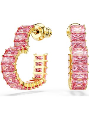 Swarovski Matrix Halka Küpe Baget Kesim Kalp Small Pembe Altin Rengi Kaplama