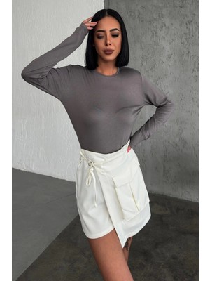 Luord - Store Rahat ve Şık Uzun Kollu Bisiklet Yaka Likralı Viskon Penye Body Füme ( Lisinya )