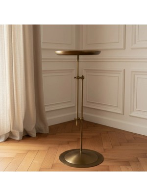 Ottolamp Antik Pirinç Eskitme Ayarlanabilir Yan Sehpa Metal Dekoratif Sehpa 65-80 cm