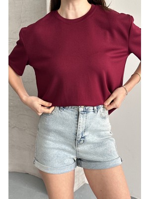 Balenbi Kadın Modal Bisiklet Yaka Basic Yarım Kollu T-Shirt 1211