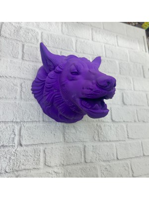 Luord - Store Mor Renk 3D Kurt Başı Duvar Dekoru Asılabilir Maskot Heykel 25X19 cm - Lisinya