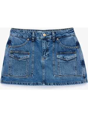 Koton Kargo Cepli Mini Denim Şort Etek