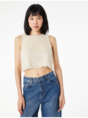 Koton Kolsuz Bisiklet Yaka Püsküllü Crop Bluz