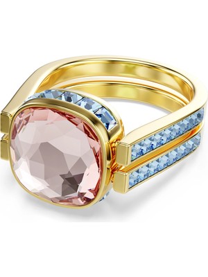Swarovski Chroma Yüzük Yastik Kesim Çok Renkli Altin Rengi Kaplama 58