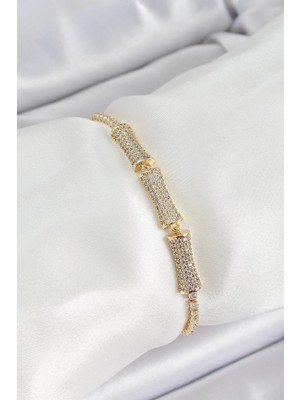 Luord - Store Mey Ithalat® Pirinç Gold Renk Zirkon Taşlı Kemik Model Kadın Bileklik