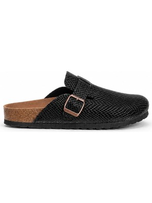 Sivarro Unisex Boston Parlak Siyah Kapalı Burun Terlik Rahat Taban Günlük Ev & Dış Mekan Konforlu Şehir Terliği