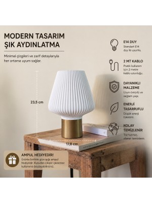 Modern Dekoratif Masa Lambası –beyaz, E14 Duy, 2m Kablolu, Minimal Gece Lambası, Şık Aydınlatma