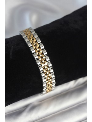 Luord - Store Mey Ithalat® 316L Çelik 12 mm Kalınlıkta Gold ve Gümüş Renkli Erkek Bileklik