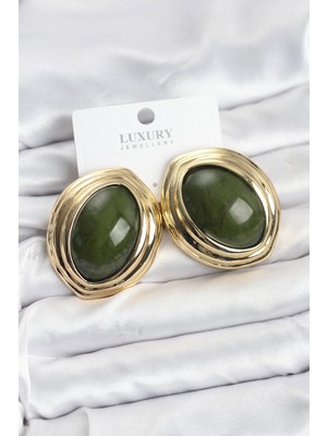 Luord - Store Mey Ithalat® Pirinç Yeşil Badem Model Vintage Gold Kadın Küpe