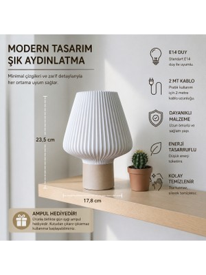 Modern Dekoratif Masa Lambası –beyaz, E14 Duy, 2m Kablolu, Minimal Gece Lambası, Şık Aydınlatma